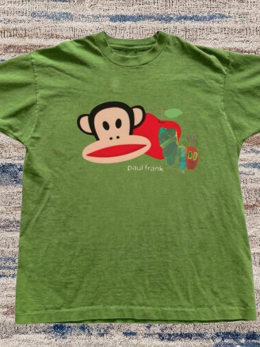 Gildan Green Short Sleeve Tee with Playful Monkey & Caterpillar Graphic